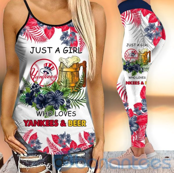 New York Yankees Girl Leggings And Criss Cross Tank Top For Women Product Photo
