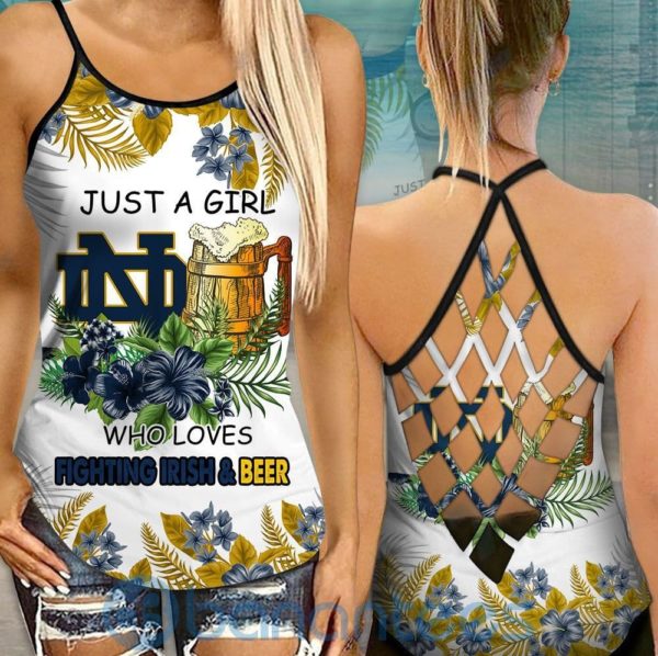 Notre Dame Fighting Irish Girl Leggings And Criss Cross Tank Top For Women Product Photo
