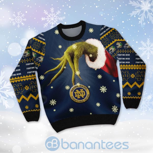 Notre Dame Fighting Irish Team Grinch Ugly Christmas 3D Sweater Product Photo