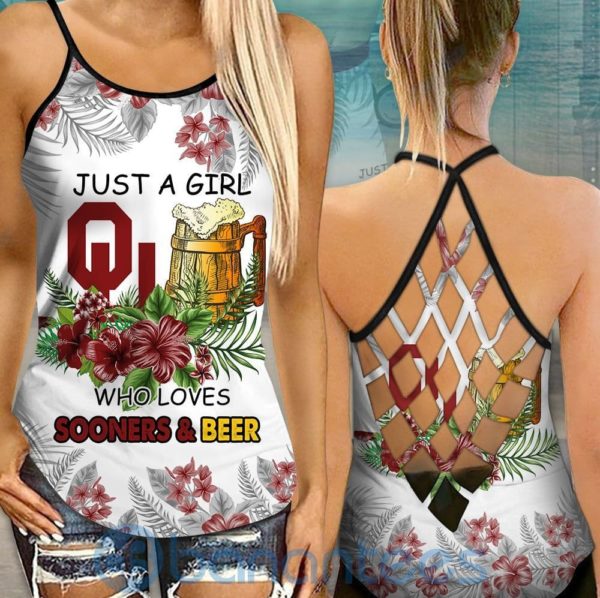 Oklahoma Sooners Girl Leggings And Criss Cross Tank Top For Women Product Photo