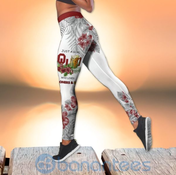 Oklahoma Sooners Girl Leggings And Criss Cross Tank Top For Women Product Photo