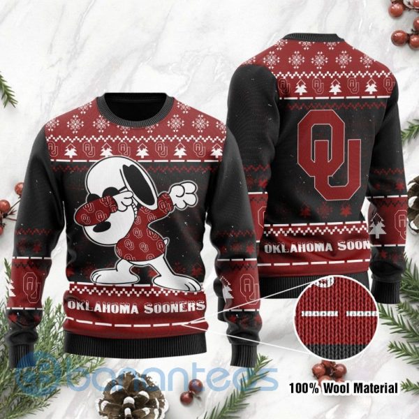 Oklahoma Sooners Snoopy Dabbing Ugly Christmas 3D Sweater Product Photo