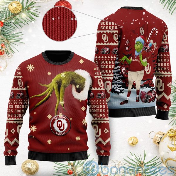 Oklahoma Sooners Team Grinch Ugly Christmas 3D Sweater Product Photo