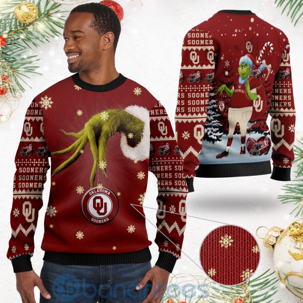 Oklahoma Sooners Team Grinch Ugly Christmas 3D Sweater Product Photo