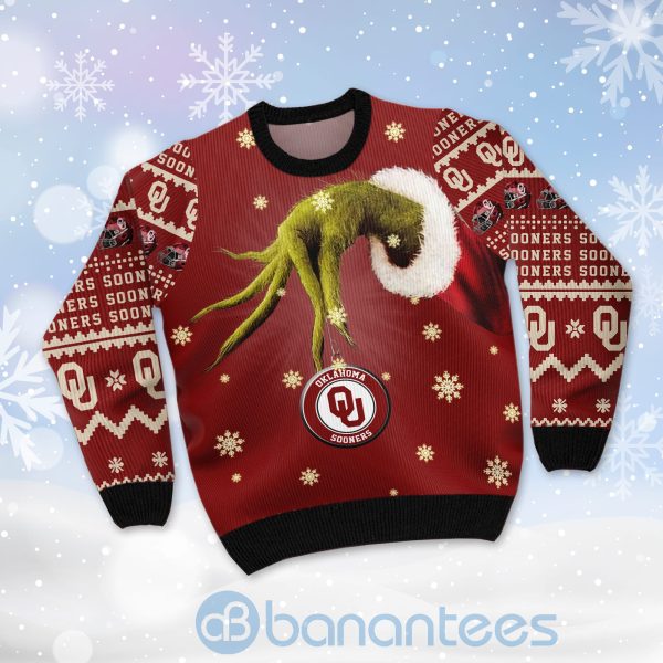 Oklahoma Sooners Team Grinch Ugly Christmas 3D Sweater Product Photo