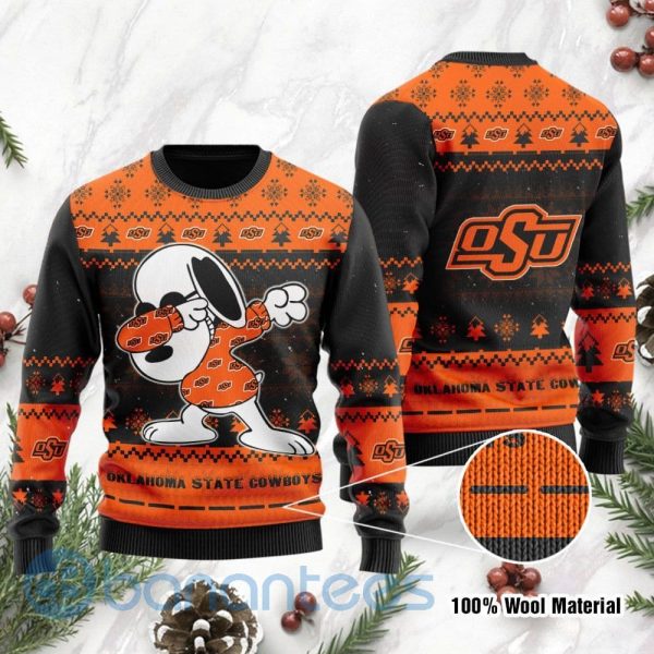 Oklahoma State Cowboys Snoopy Dabbing Ugly Christmas 3D Sweater Product Photo