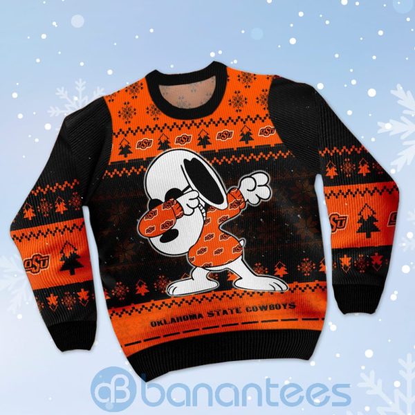 Oklahoma State Cowboys Snoopy Dabbing Ugly Christmas 3D Sweater Product Photo