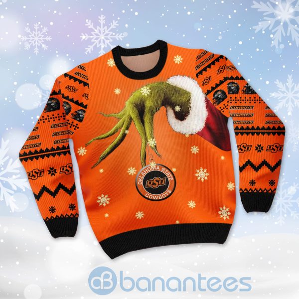 Oklahoma State Cowboys Team Grinch Ugly Christmas 3D Sweater Product Photo