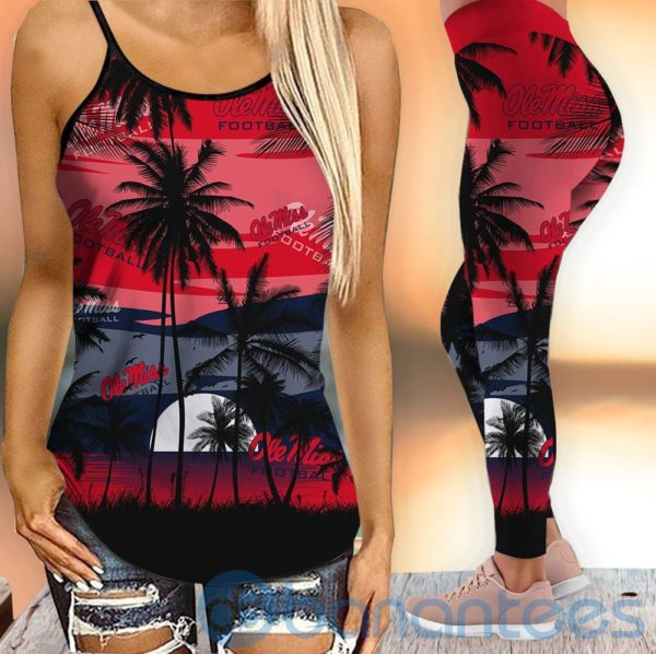 Ole Miss Rebels Sunset Leggings And Criss Cross Tank Top For Women Product Photo