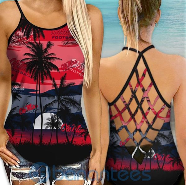 Ole Miss Rebels Sunset Leggings And Criss Cross Tank Top For Women Product Photo