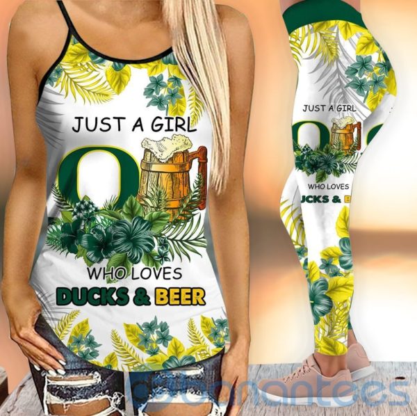 Oregon Ducks Girl Leggings And Criss Cross Tank Top For Women Product Photo