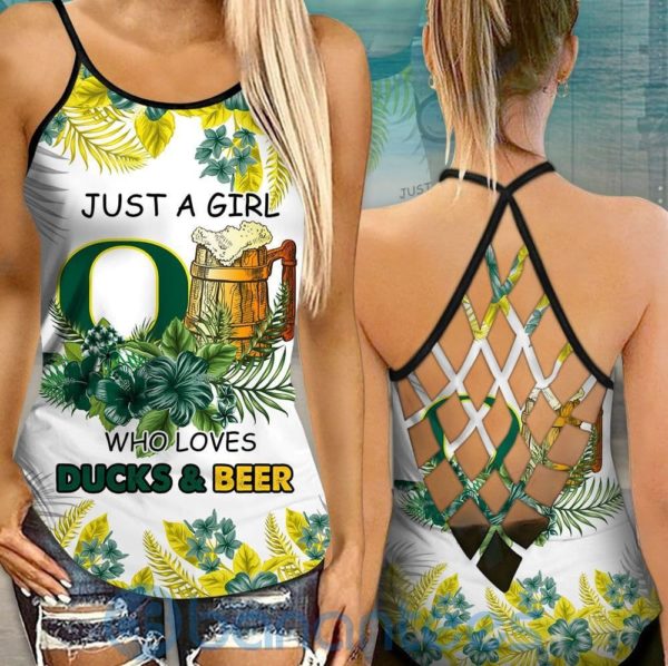Oregon Ducks Girl Leggings And Criss Cross Tank Top For Women Product Photo