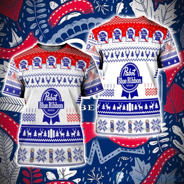 Pabst Blue Ribbon Beer Lover Ugly Christmas All Over Printed 3D Shirt Product Photo