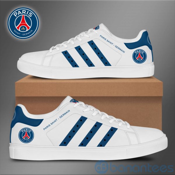 Paris Saint Germain Navy Striped White Low Top Skate Shoes Product Photo