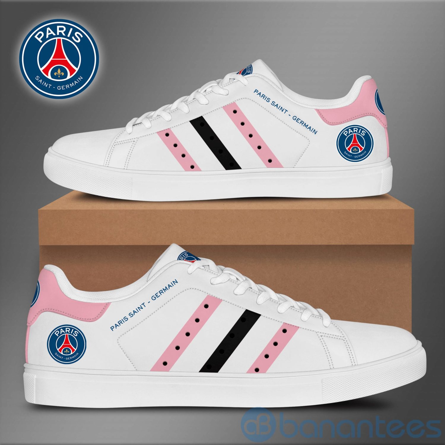 paris-saint-germain-pink-striped-low-top-skate-shoes-1-MxTXQ.jpg Paris Saint Germain Pink Striped Low Top Skate Shoes Product Photo