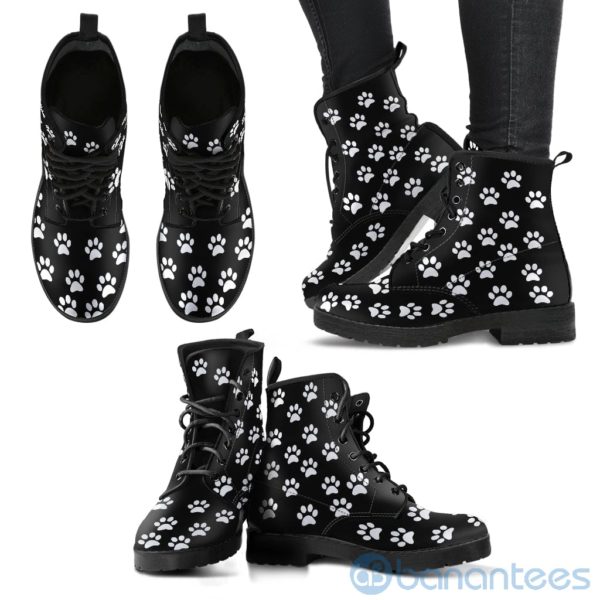 Paw Prints Black Leather Boots Product Photo