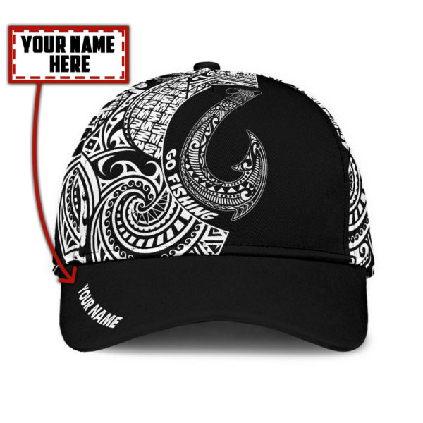 Personalized Amazing Polynesian Go Fishing Black All Over Printed Cap Product Photo