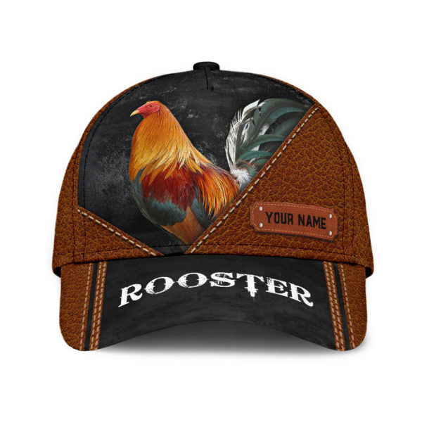 Personalized Beautiful Rooster Leather Over Printed 3D Cap Product Photo