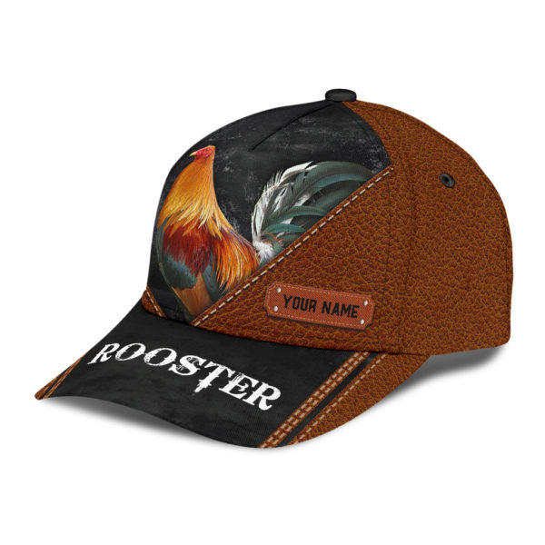 Personalized Beautiful Rooster Leather Over Printed 3D Cap Product Photo