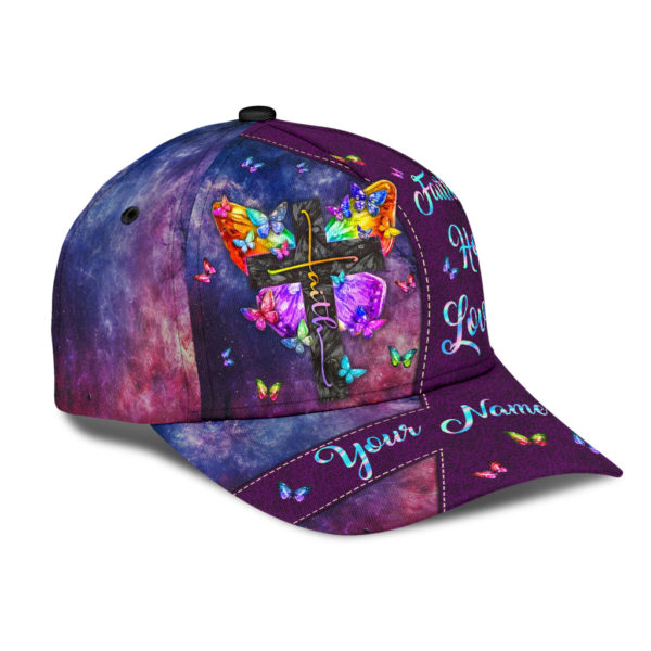 Personalized Faith Hope Love Colorful Butterfly Cross Christian All Over Printed 3D Cap Product Photo