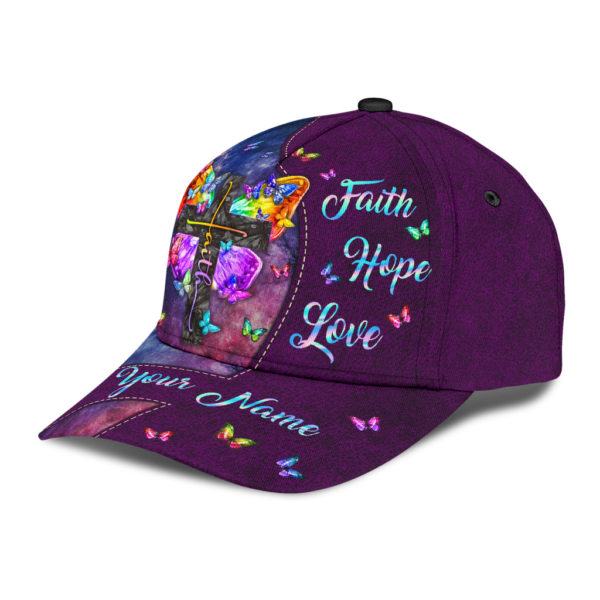 Personalized Faith Hope Love Colorful Butterfly Cross Christian All Over Printed 3D Cap Product Photo