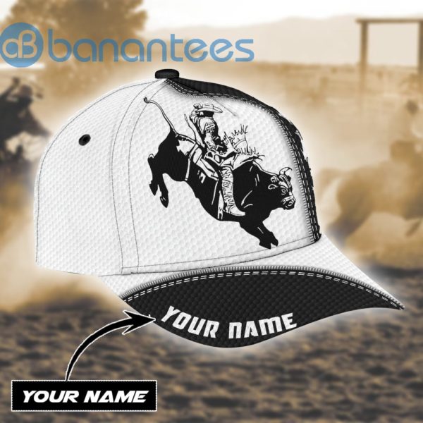 Personalized Name Black And White Bull Riding All Over Printed 3D Cap Product Photo