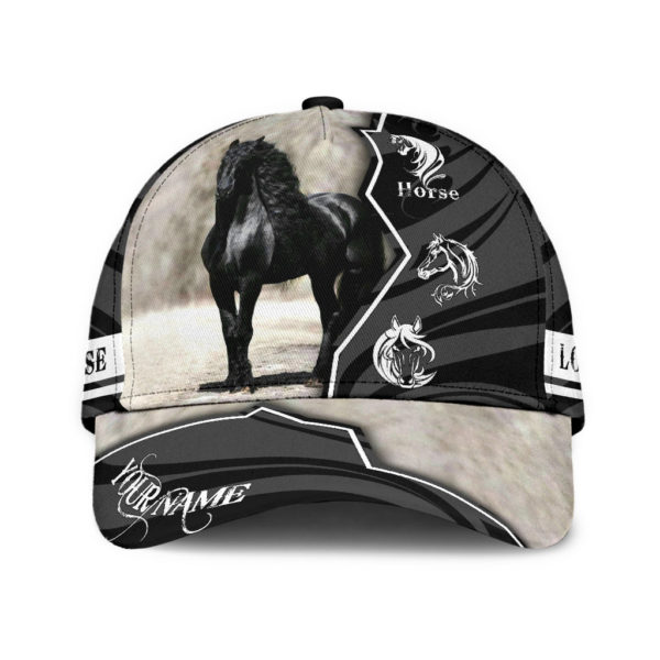 Personalized Name Black Horse All Over Printed 3D Cap Product Photo