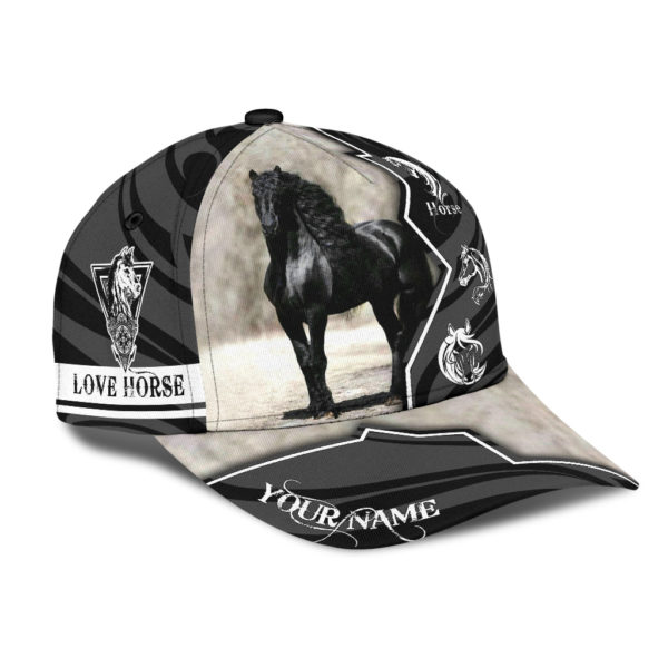 Personalized Name Black Horse All Over Printed 3D Cap Product Photo