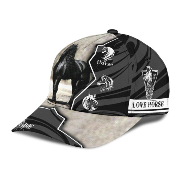 Personalized Name Black Horse All Over Printed 3D Cap Product Photo