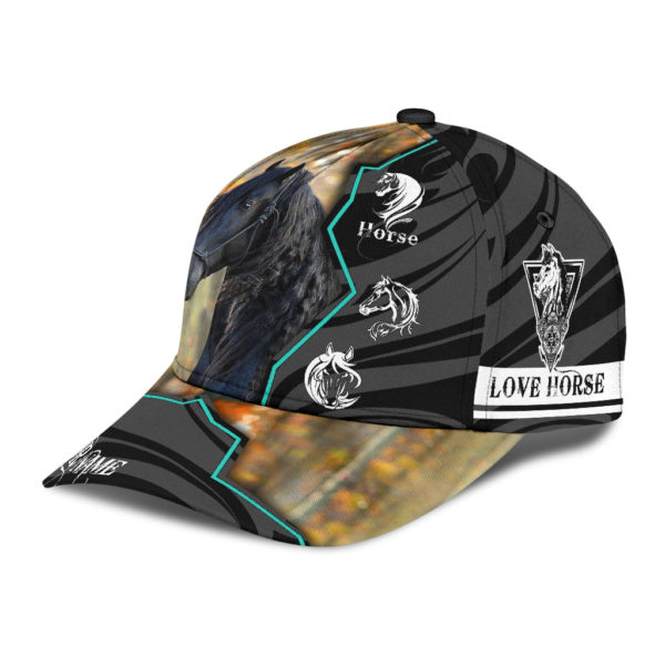 Personalized Name Black Horse Love Hores All Over Printed 3D Cap Product Photo