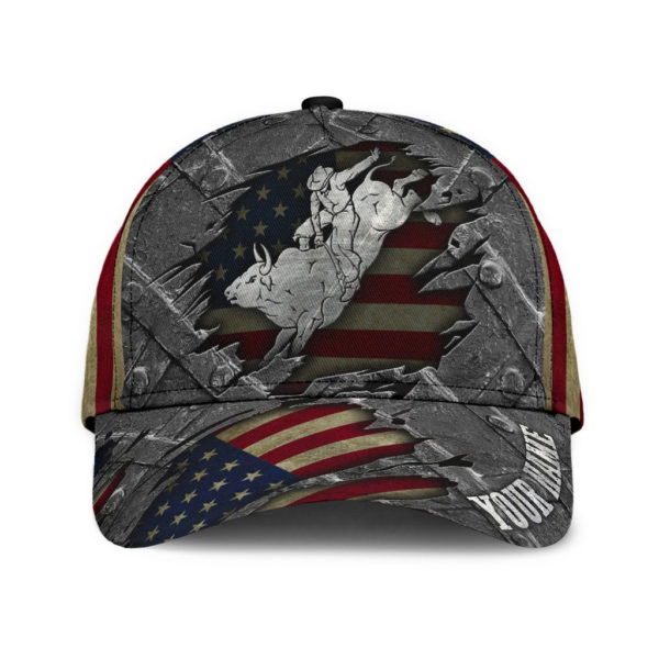 Personalized Name Bull Riding All Over Printed 3D Cap American Bull Rider Product Photo