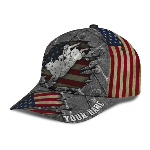 Personalized Name Bull Riding All Over Printed 3D Cap American Bull Rider Product Photo