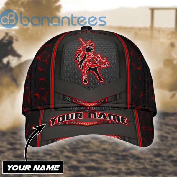 Personalized Name Bull Riding All Over Printed 3D Cap Red Neon Product Photo