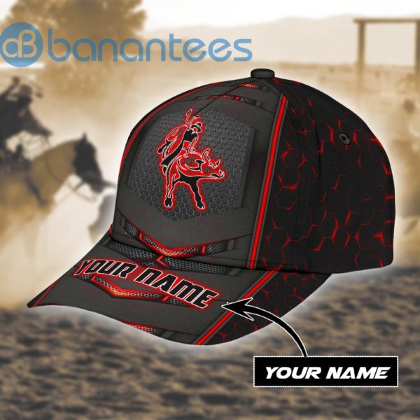 Personalized Name Bull Riding All Over Printed 3D Cap Red Neon Product Photo