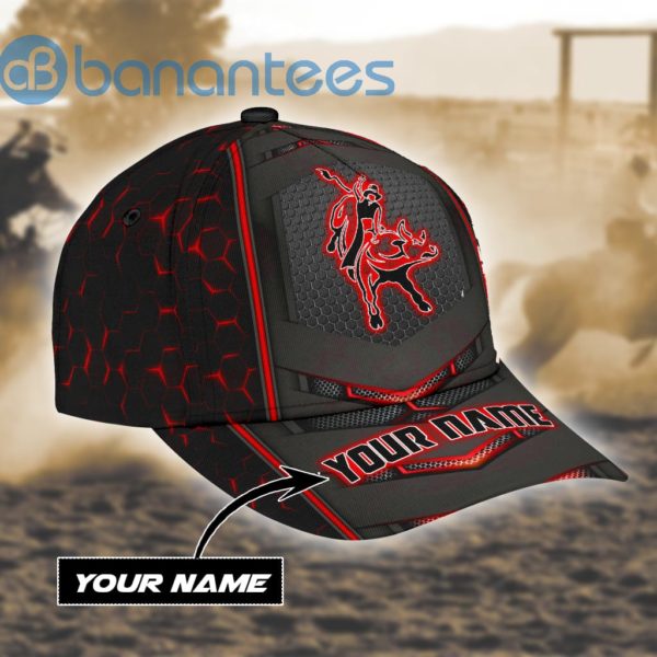 Personalized Name Bull Riding All Over Printed 3D Cap Red Neon Product Photo