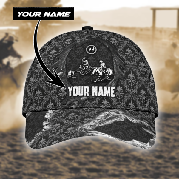 Personalized Name Bull Riding All Over Printed 3D Cap Team Roping Black Product Photo