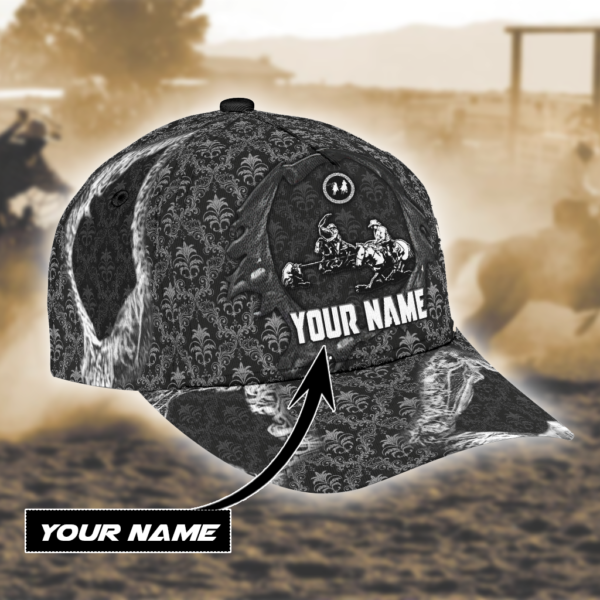 Personalized Name Bull Riding All Over Printed 3D Cap Team Roping Black Product Photo