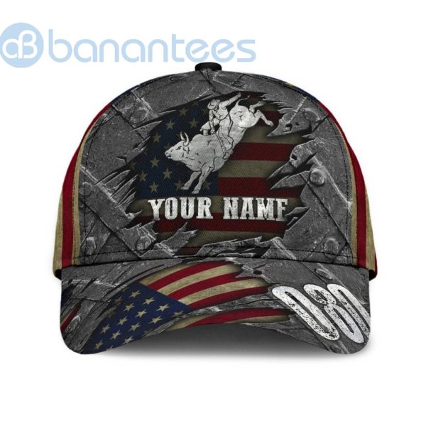 Personalized Name Bull Riding American Flag Bull Rider All Over Printed 3D Cap Product Photo