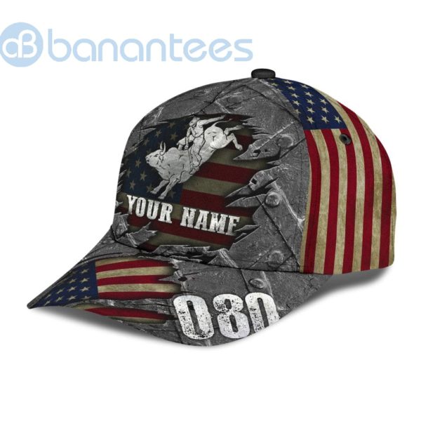 Personalized Name Bull Riding American Flag Bull Rider All Over Printed 3D Cap Product Photo