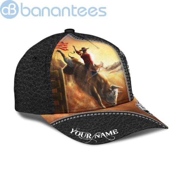 Personalized Name Bull Riding Black All Over Printed 3D Cap Product Photo