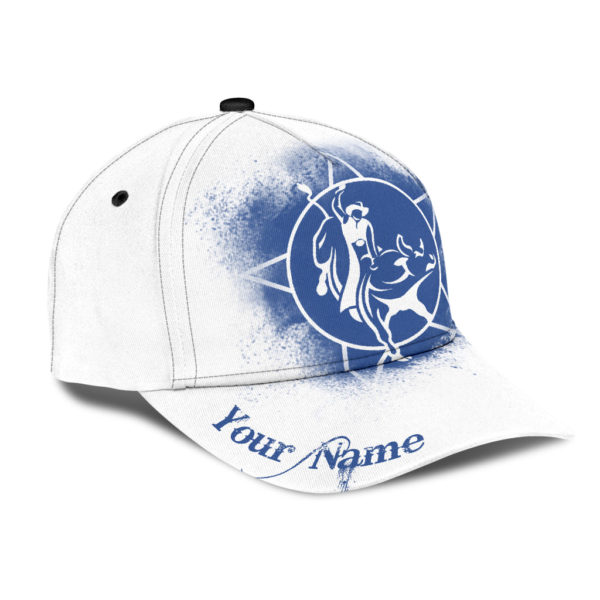 Personalized Name Bull Riding White All Over Printed 3D Cap Product Photo