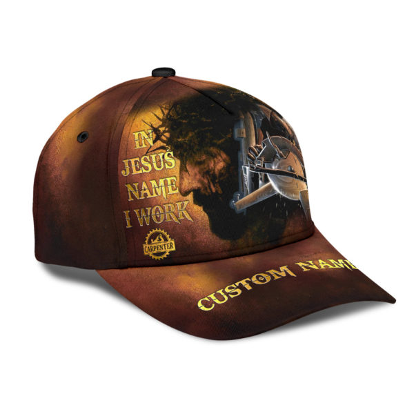 Personalized Name Carpenter All Over Printed 3D Cap In Jesus Name I Work Product Photo