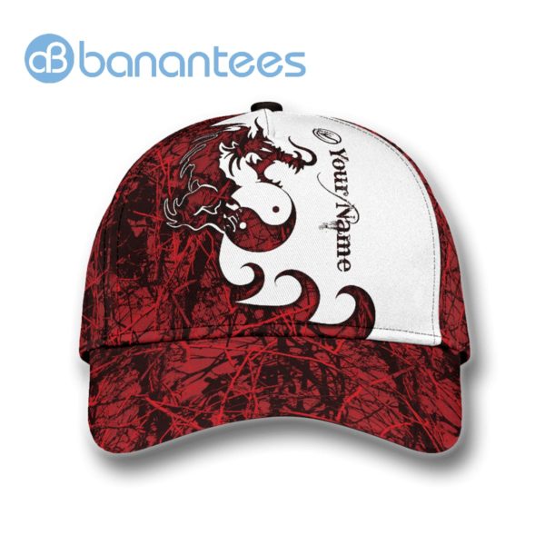 Personalized Name Dragon Red And White All Over Printed 3D Cap Product Photo