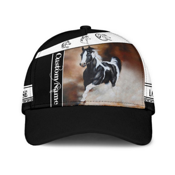 Personalized Name Horse White And Black All Over Printed 3D Cap Product Photo