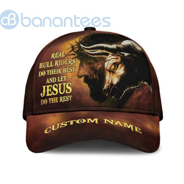 Personalized Name Jesus Bull Riding All Over Printed 3D Cap Product Photo