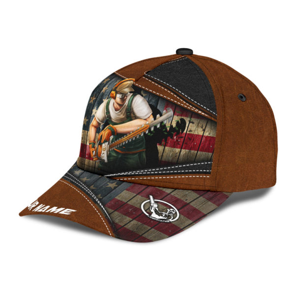 Personalized Name Man Sawing America Flag Wood All Over Printed 3D Cap Product Photo