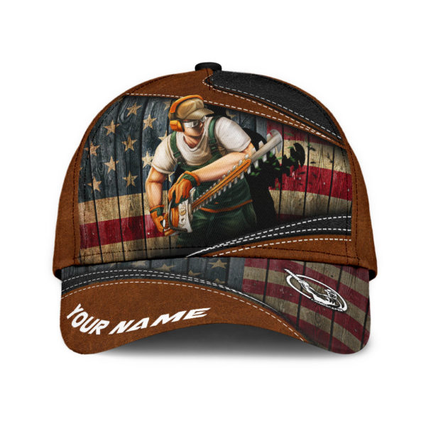 Personalized Name Man Sawing America Flag Wood All Over Printed 3D Cap Product Photo