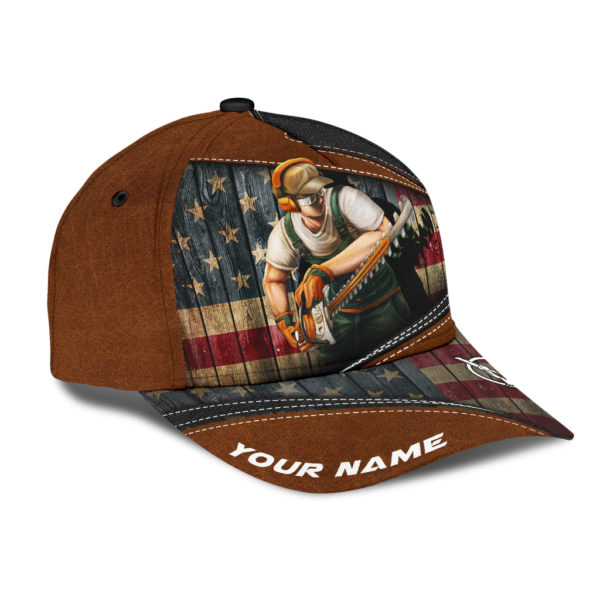 Personalized Name Man Sawing America Flag Wood All Over Printed 3D Cap Product Photo