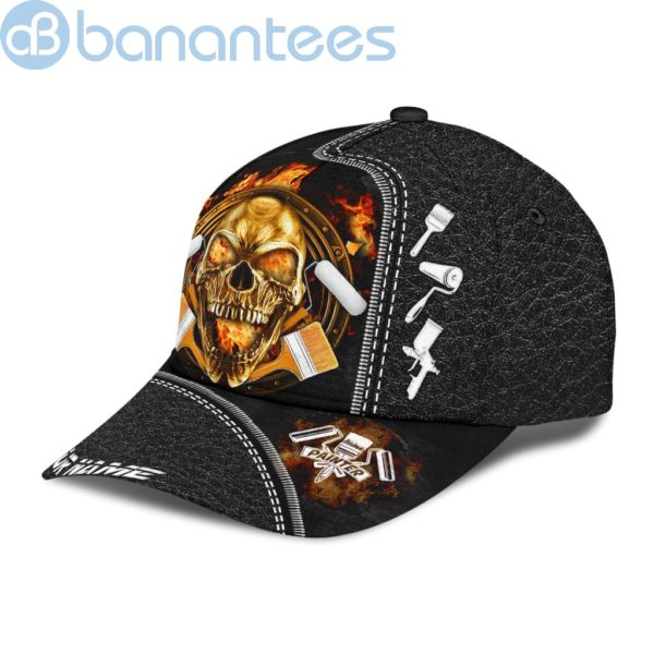 Personalized Name Painter All Over Printed 3D Cap Fire Skull Product Photo