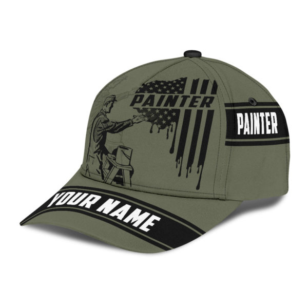 Personalized Name Painter All Over Printed 3D Cap Green Product Photo